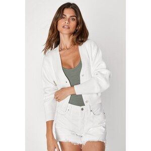 Lulus Toasty Babe Ivory Knit Button-up Cropped Cardigan White - Size L